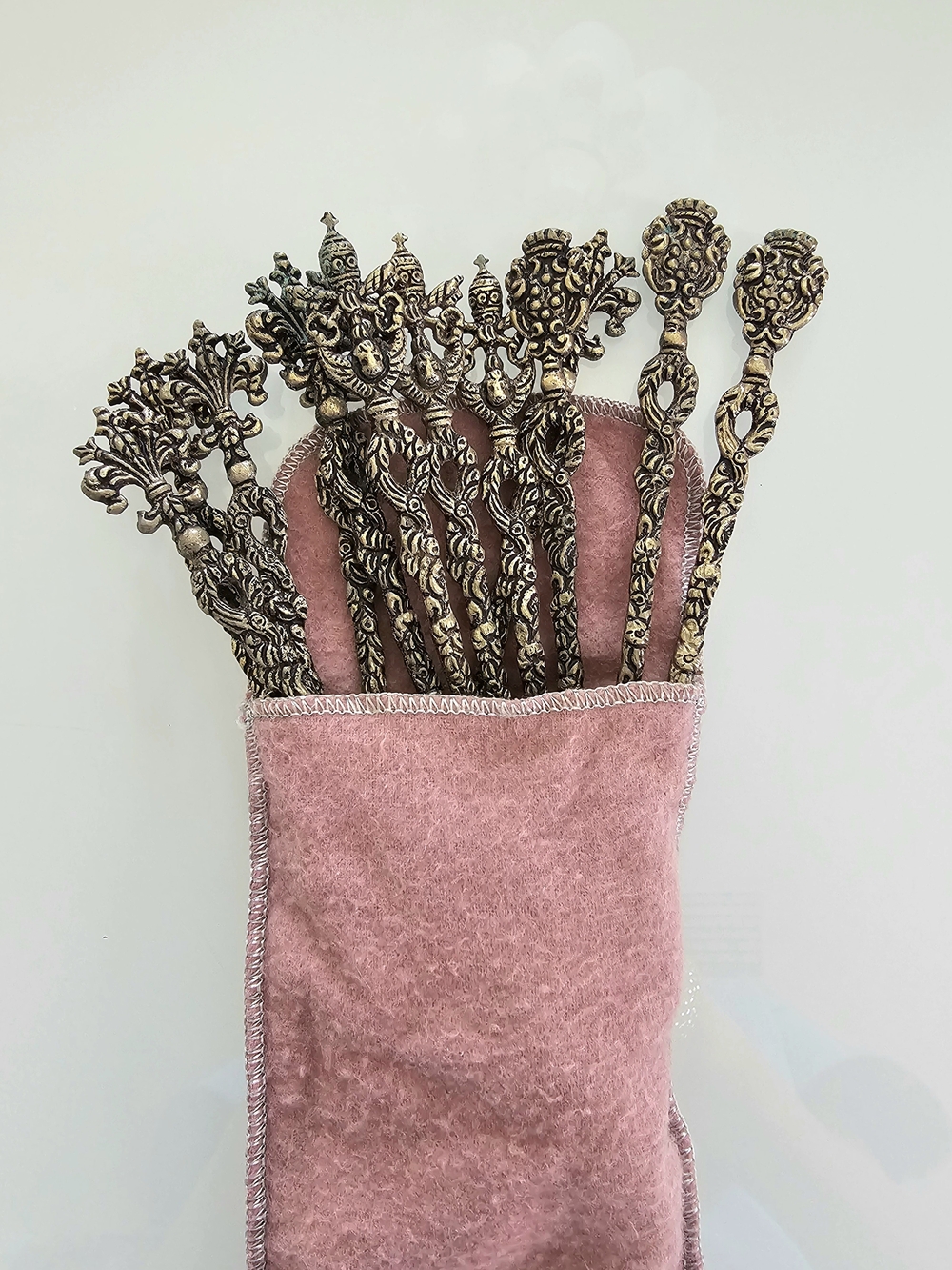 Antique Burdines Set of 12 Ornate Silver Plated Teaspoons, Made in Italy